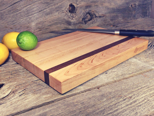 Hard Maple w/ Walnut Strip Butcher Block Reversible Canuck Cutting Board - 1 1/4" x 9" x 14"