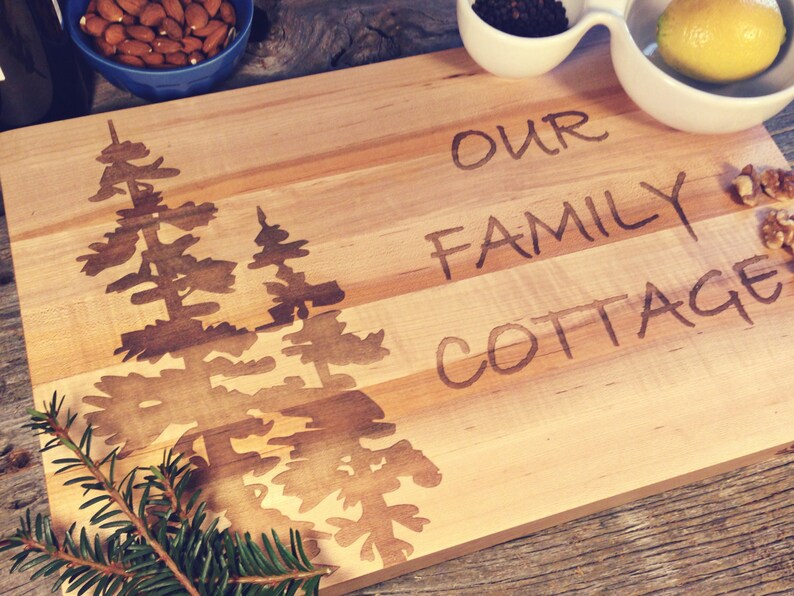Maple Canuck Cutting Board Laser Engraved With "Our Family Cottage" Design