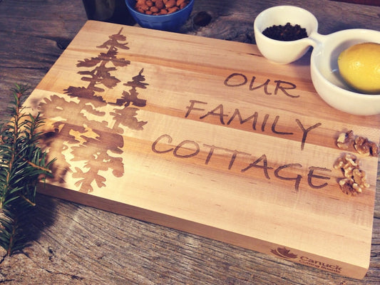 Maple Canuck Cutting Board Laser Engraved With "Our Family Cottage" Design