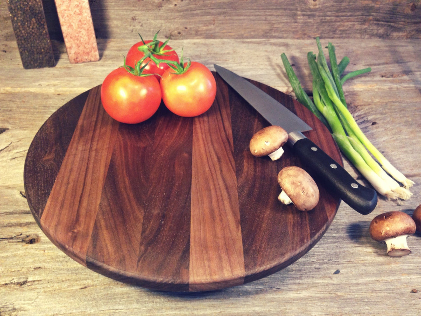 Butcher Block Style Walnut Lazy Susan