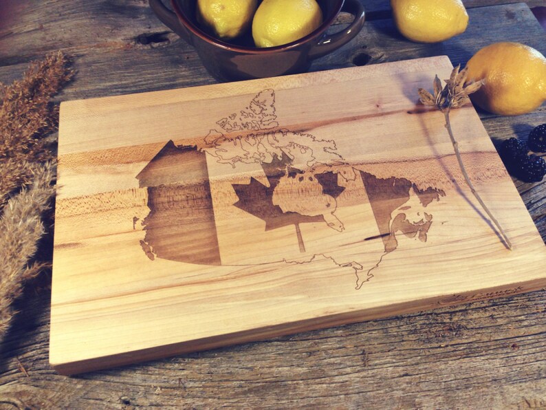 Hard Maple Canuck Cutting Board Laser Engraved With "Map of Canada" Design