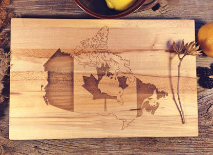 Hard Maple Canuck Cutting Board Laser Engraved With "Map of Canada" Design