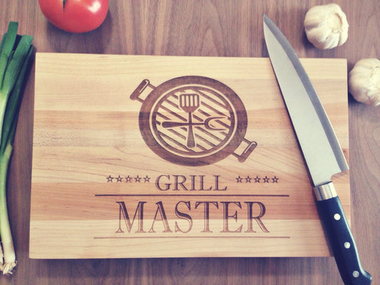 Hard Maple Canuck Cutting Board Laser Engraved With "Grill Master" Design