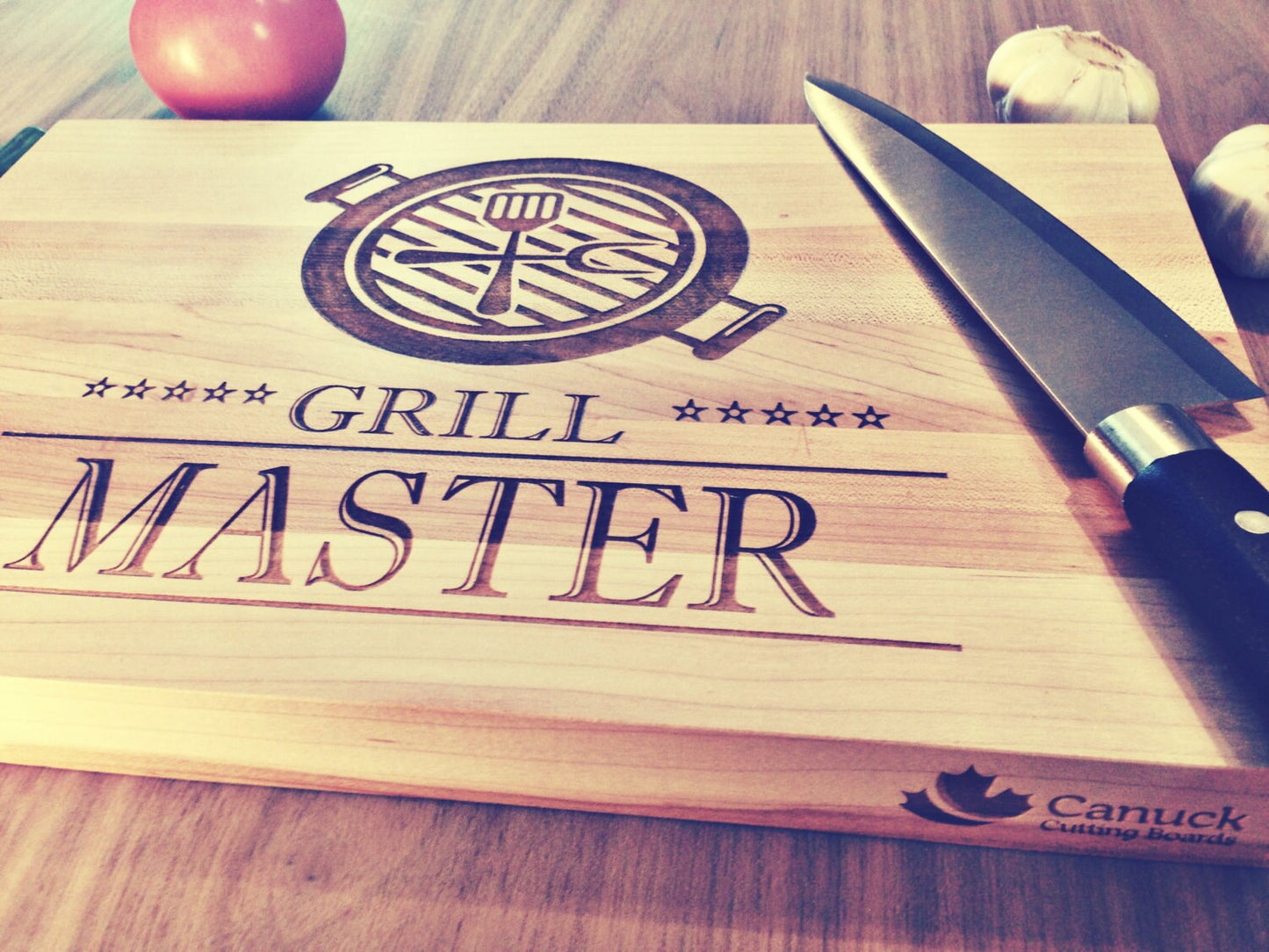 Hard Maple Canuck Cutting Board Laser Engraved With "Grill Master" Design