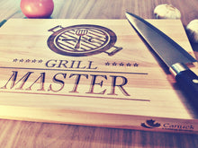Load image into Gallery viewer, Hard Maple Canuck Cutting Board Laser Engraved With &quot;Grill Master&quot; Design
